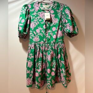 XIRENA Green and Pink Floral Kids Dress